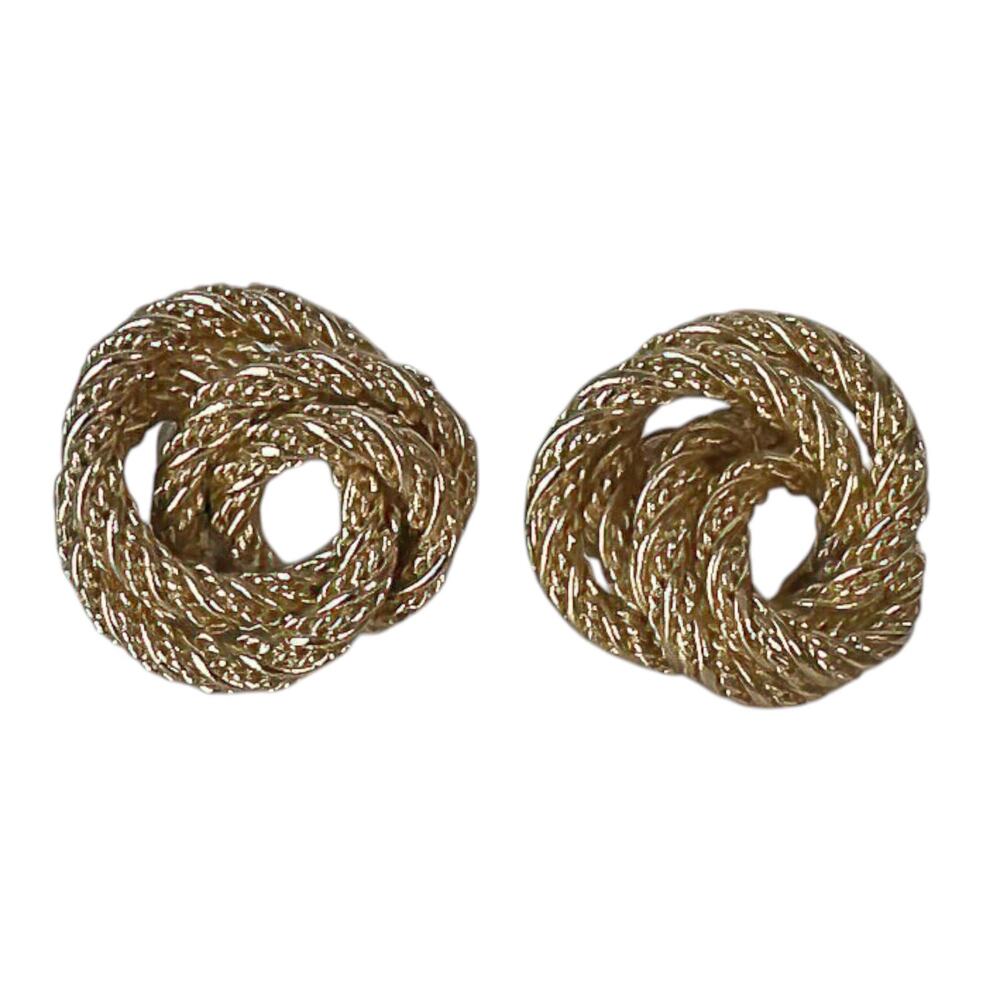 1980s Textured Rope Gold Plate Twisted Love Knot Post Back Stud Earrings